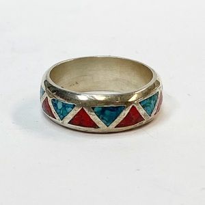 Vintage Sterling Silver Inlay Turquoise Ring